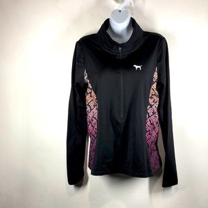 Pink Victoria’s Secret black half zip pullover jacket size large